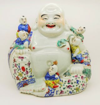 A Large Antique Chinese Porcelain Republic Period Laughing Buddha Marked