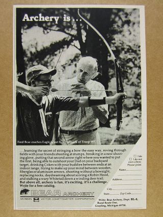 1976 Fred Bear & Eagle Scout Photo Bear Archery Bows Vintage Print Ad