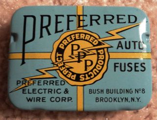Nos Vintage Preferred Auto Fuse Tin Box - Colorful - Including Fuses
