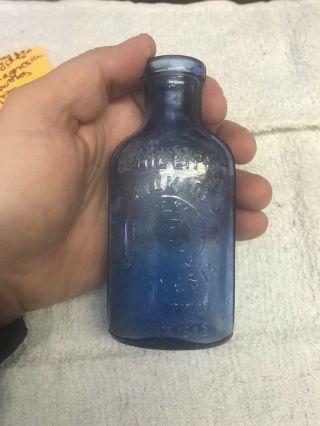 Antique Blue Glass Phillips Milk Of Magnesia Bottle 2