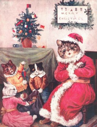 Louis Wain Cat 1909 W Kittens Christmas Rare - 8 Large Blank Note Cards