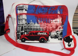 Two Coca Cola Retro Cross Body Messenger Bags  London & Paris Red & Blue