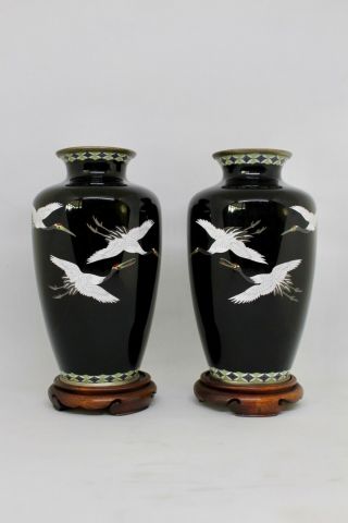 Japanese Cloisonné Vases Pair With Stands Stunning Quality