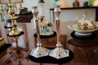 Pair Solid (not Weighted) Sterling Silver Candlesticks Monogramed Hr 517 Grams
