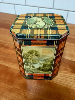 Vtg Huntley & Palmers Robert Burns Portrait Biscuit Tin Plaid,  4 - Scotland Scenes