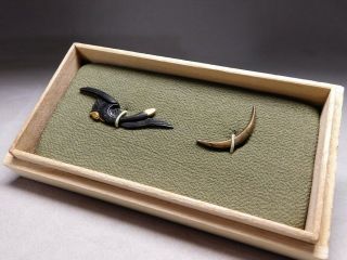Rare Motif Bird & Moon Menuki 18 - 19thc Japanese Antique Edo Koshirae