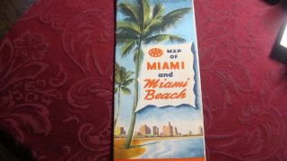 Vintage 1950s Aaa Miami And Miami Beach Florida Road Map Petroliana