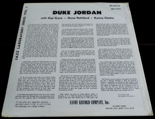 Duke Jordan / Gigi Gryce / Kenny Clarke US Savoy MG - 12145 Mono LP 3