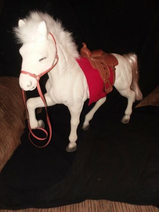 14 " Vintage White Horse Flocked Plastic Felt Figure W/saddle/bridle Blanket
