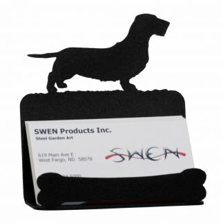 Swen Products Wirehaired Dachshund Dog Black Metal Business Card Holder