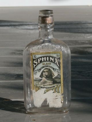 Antique John H.  Walsh & Co.  Labeled Sphinx Blend Whiskey Bottle W/glass Stopper