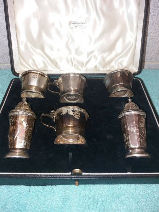 Six Piece Sterling Silver Cruet Set By Barraclough And Sons Ltd Leeds