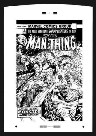 Mike Ploog Man - Thing 8 Rare Large Production Art Cover