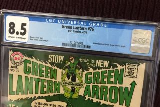 1970 Green Lantern 76 CGC 8.  5 OW/White Pages Green Arrow Stories Begin 2