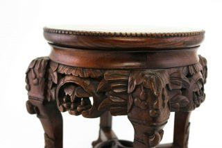 Chinese Carved Rosewood Occasion Table Round Marble Top Plant Stand E/0104 2