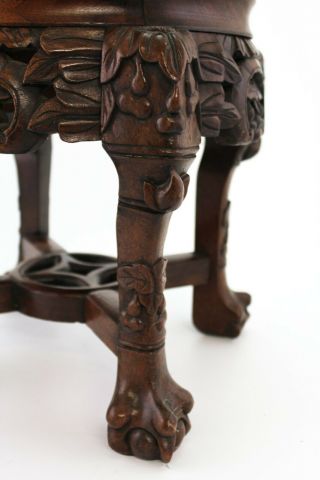 Chinese Carved Rosewood Occasion Table Round Marble Top Plant Stand E/0104 3