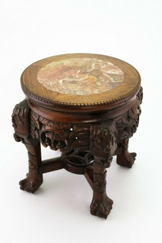 Chinese Carved Rosewood Occasion Table Round Marble Top Plant Stand E/0104 5