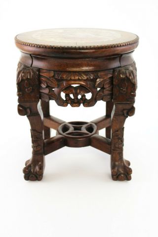 Chinese Carved Rosewood Occasion Table Round Marble Top Plant Stand E/0104 6