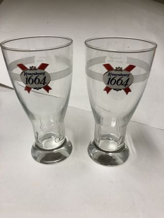 Awesome Rare Beer Glasses Set Of 2 Kronenbourg 1664 7 1/2 " Tall