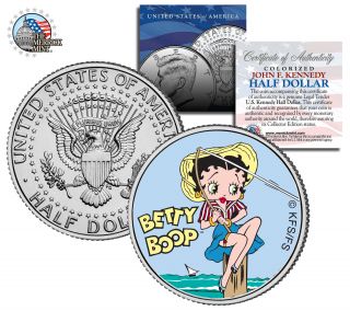 Betty Boop " Fishing " Jfk Kennedy Half Dollar Us Coin Officially Licensed