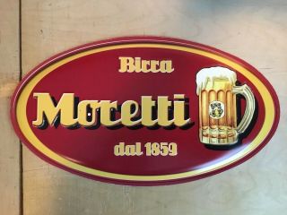 Birra Moretti Beer Sign Metal 16”w X 9&1/4” Italy