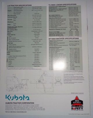 Kubota L45 Tractor Loader Backhoe Sales Brochure Literature ad TL1000A 3