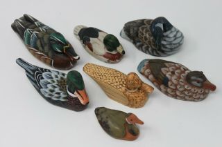 DUCK,  DUCK,  GOOSE VINTAGE set of 7 HP Wood / Ceramic Ducks,  PRC Pacific Rim 3