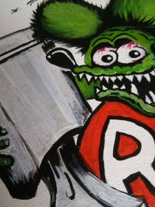 Rat Fink Rat Rod Garage Shop Man Cave Art Painting Acrylic On Canvas Panel 5