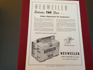 Neuweiler Beer Salutes The Great Allentown Fair Advertisment Velox Vintage 1957
