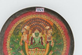 Vintage Old Jain God Parshvanath Hand Painting Floral Design Brass Plate NH1564 2