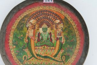 Vintage Old Jain God Parshvanath Hand Painting Floral Design Brass Plate NH1564 3