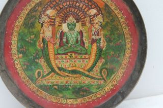 Vintage Old Jain God Parshvanath Hand Painting Floral Design Brass Plate NH1564 4