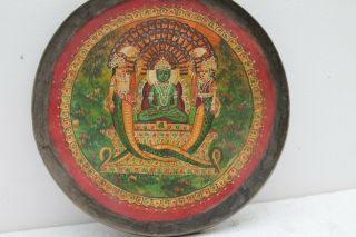 Vintage Old Jain God Parshvanath Hand Painting Floral Design Brass Plate NH1564 5