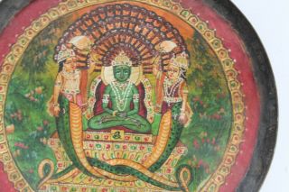 Vintage Old Jain God Parshvanath Hand Painting Floral Design Brass Plate NH1564 6