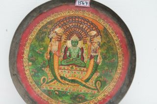 Vintage Old Jain God Parshvanath Hand Painting Floral Design Brass Plate NH1564 7