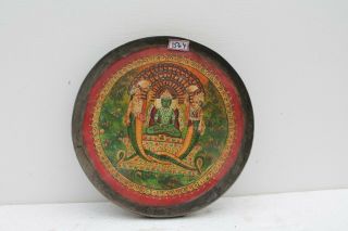 Vintage Old Jain God Parshvanath Hand Painting Floral Design Brass Plate NH1564 8
