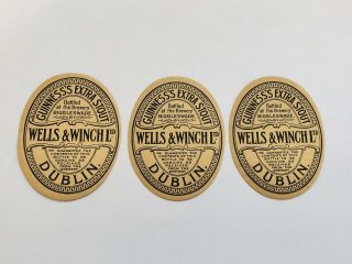 3 Rare 1960’s Guinness Wells & Winch Ltd Biggleswade Brewery Beer Bottle Labels