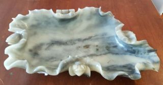 Antique Vintage Asian Chinese Hand Carved Shaped Jade Bowl Floral Pattern