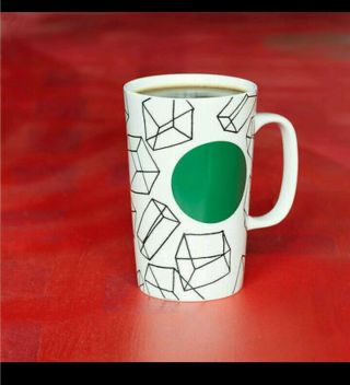 Starbucks Ceramic Mug Cube/green Dot 16oz With A Bag 1 Lb Of Coffee