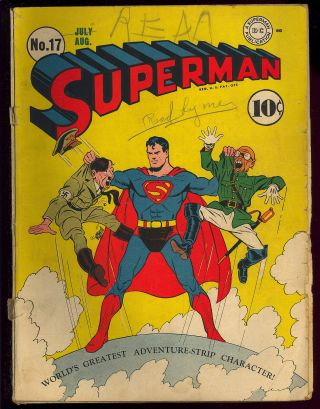 Superman 17 (missing Centerfold) Classic Hitler Wwii Cover Dc Comic 1942 Gd - Vg