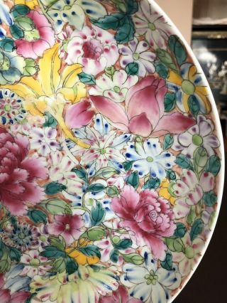Pair Antique Chinese Famille Rose Hundreds Flowers Plates Chargers 7