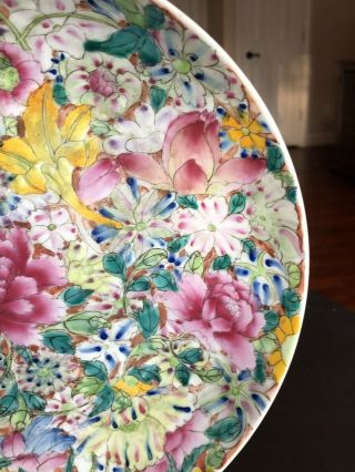 Pair Antique Chinese Famille Rose Hundreds Flowers Plates Chargers 8