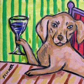 Vizsla At At The Wine Bar Coaster Animal Dog Art Tile
