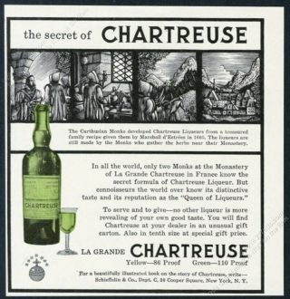 1953 Chartreuse Liqueur Carthusian Monk Art Bottle Photo Vintage Print Ad