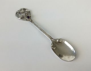 Antique Arts Crafts Solid Silver Spoon Set Nouveau Cabochon Ramsden Carr Liberty 5