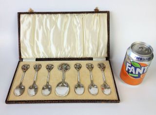 Antique Arts Crafts Solid Silver Spoon Set Nouveau Cabochon Ramsden Carr Liberty 6