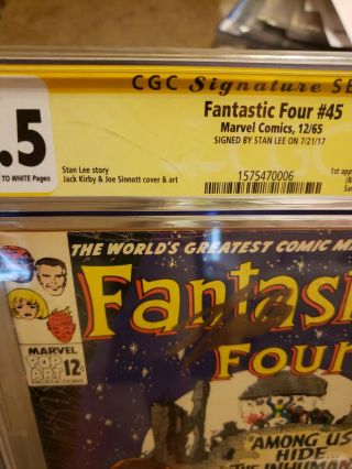 Fantastic Four 45 CGC 6.  5 SS Signed Stan Lee 1st Inhumans 3