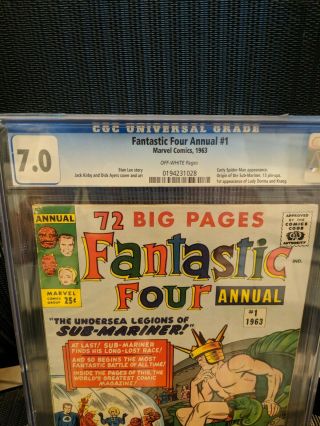 Fantastic Four Annual 1 CGC 7.  0 OW (1963) Sub - Mariner & Spider - Man 3