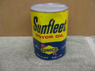 Sunoco Sunfleet Motor Oil Metal One Quart Oil Can,  Full
