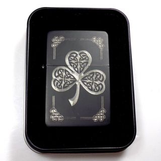 Celtic Knot Clover Irish Black Engraved Cigarette Gift Lighter Len - 0150